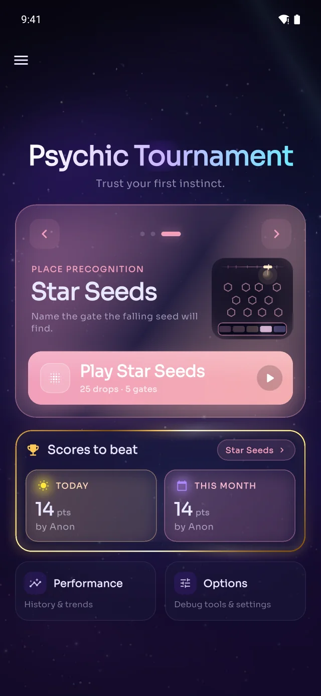 Main menu with Star Seeds selected.