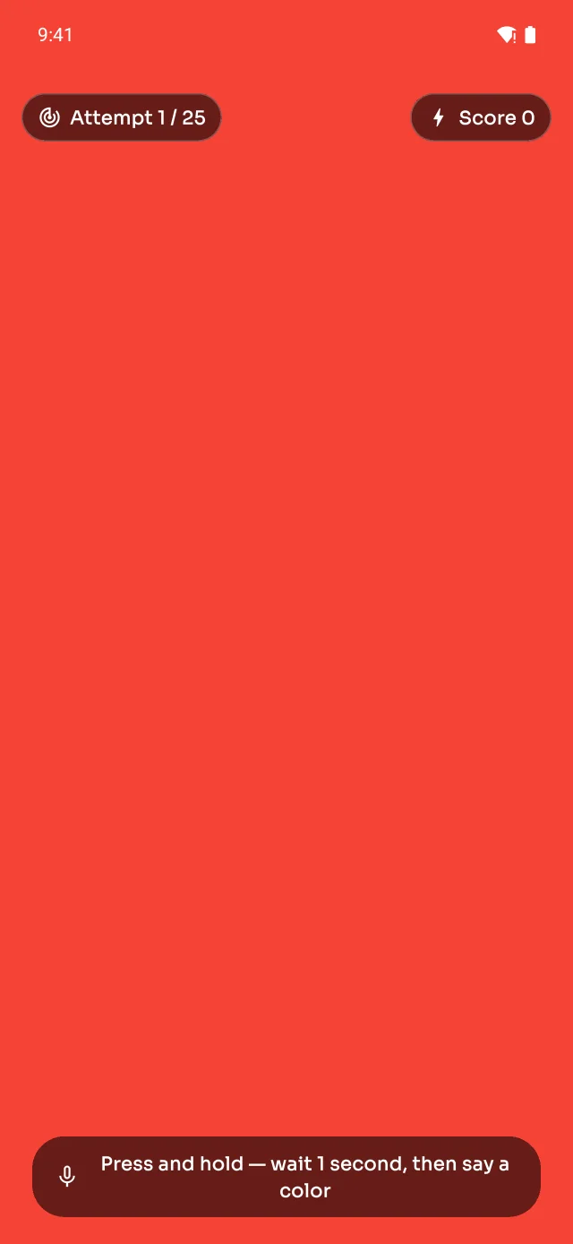 MindSight Colour filling the screen with red during a scored attempt.
