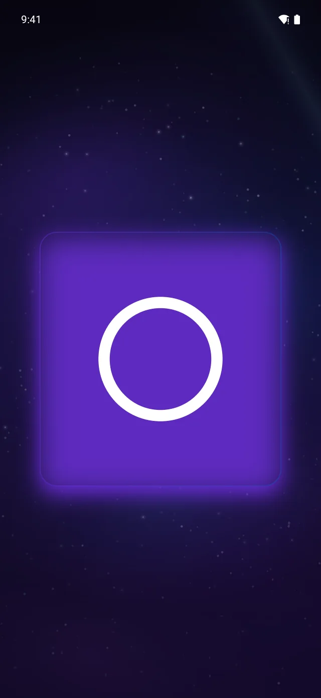 MindSight Shapes: a single glowing Zener circle on a violet tile against the cosmic background.