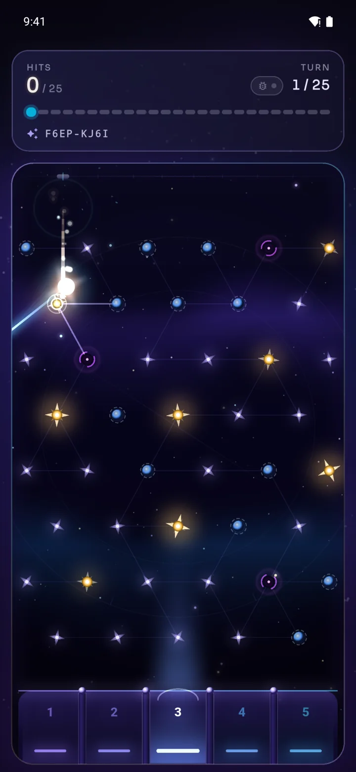Star Seeds: a glowing seed falls through a lattice of stars toward one of five gates.
