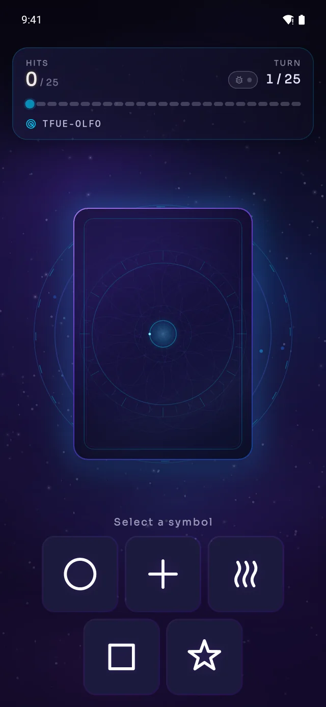 The Zener board waiting for a symbol selection.